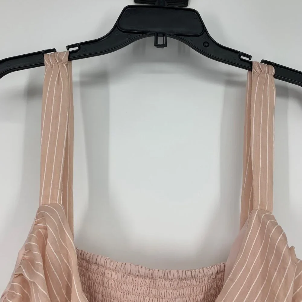 Anthropologie Maeve Top Shirred Peplum Crop Pink Stripe Sleeveless